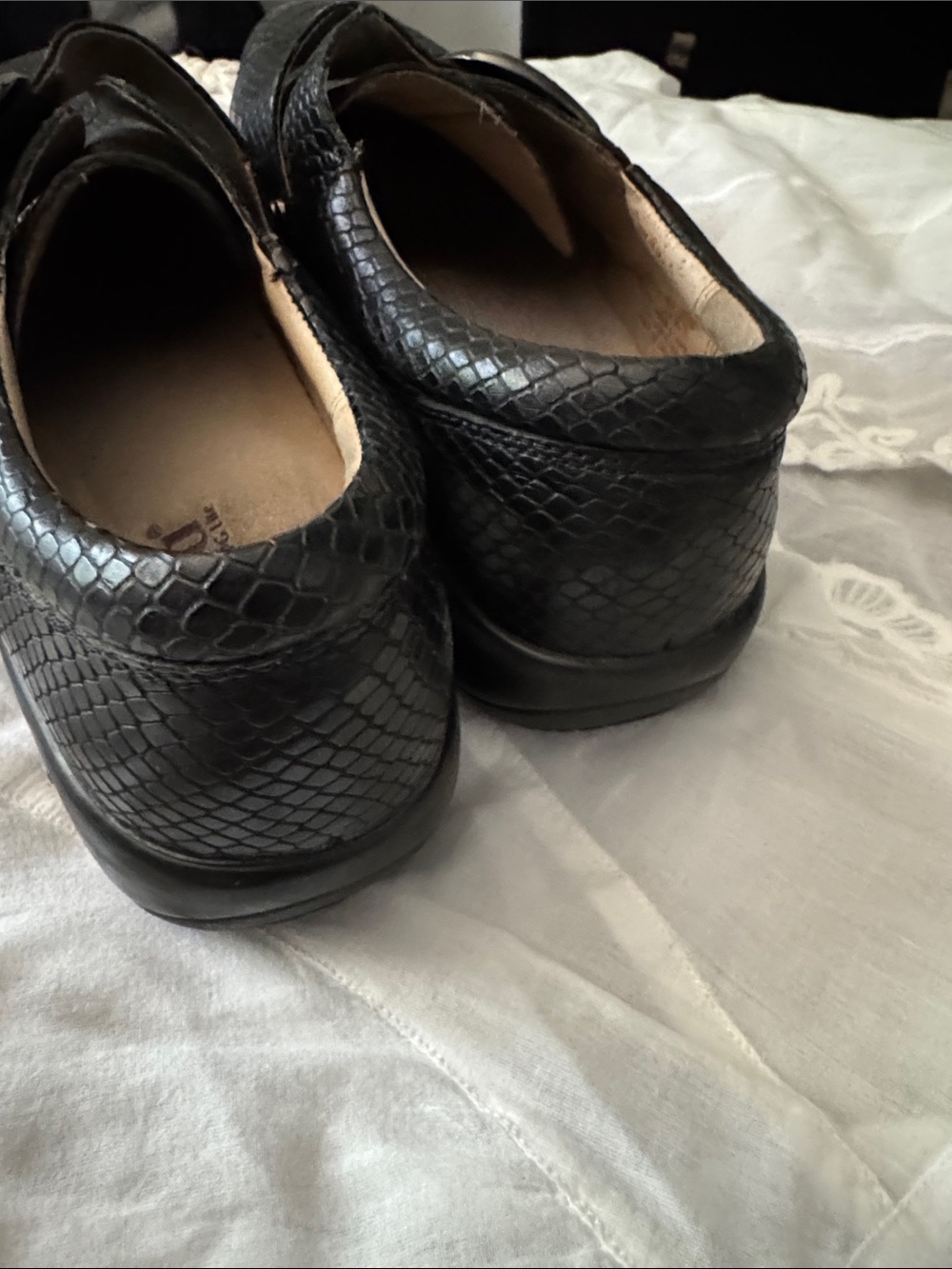 Alegria Black Leather Slip-On Loafers with Silver Buckle - Picture 3 of 7